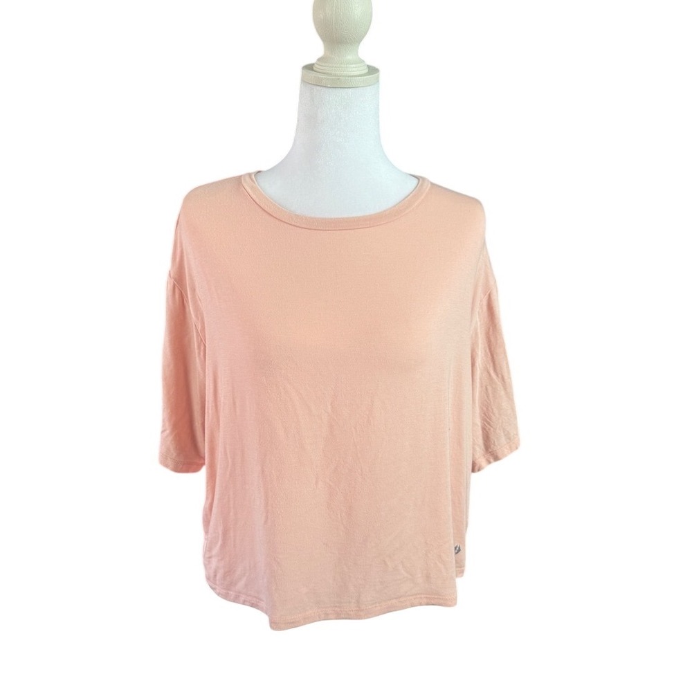 TAVI NOIR Peach Modal Crop Tee Shirt M Minimalist Athleisure Soft Girl